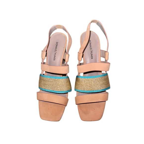 Designer Donald J. Pliner gold teal leather heels women’s size 8.5 - Picture 5 of 15